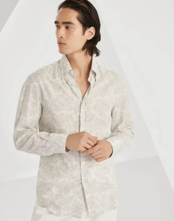 Cotton paisley twill slim fit shirt with button-down collar