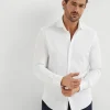 Cotton piqué basic fit shirt with spread collar