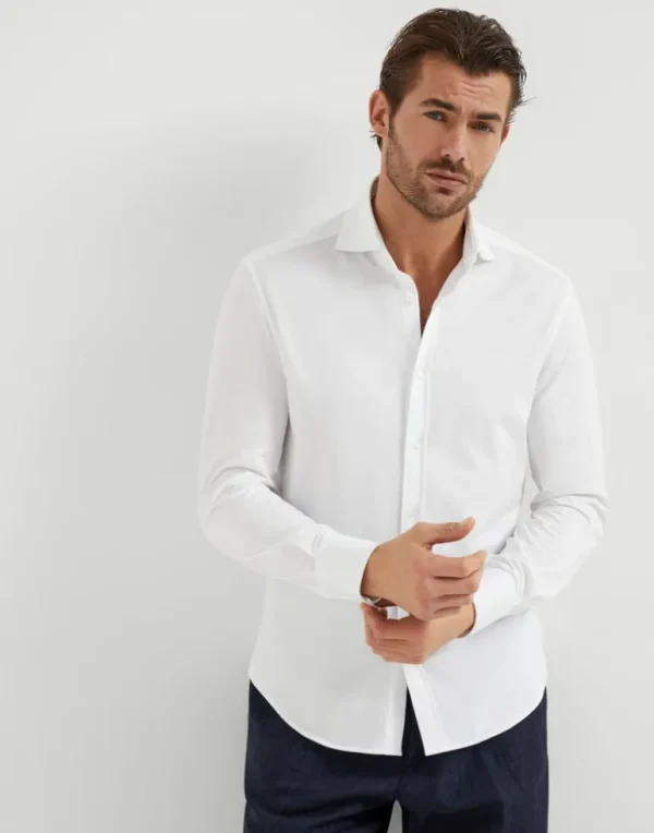 Cotton piqué basic fit shirt with spread collar