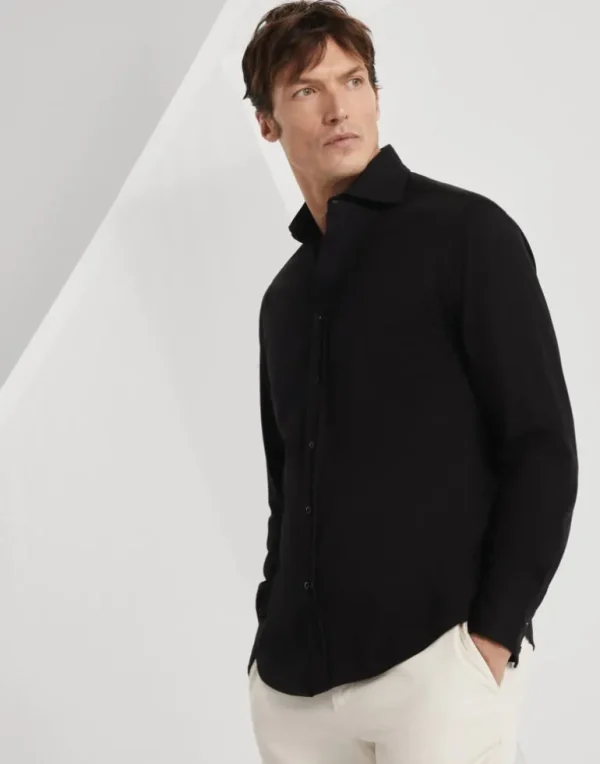 Cotton piqué basic fit shirt with spread collar