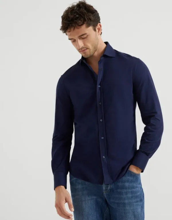 Cotton piqué basic fit shirt with spread collar