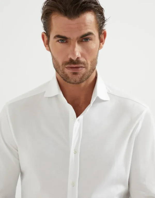 Cotton piqué basic fit shirt with spread collar