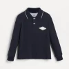 Cotton piqué long sleeve polo shirt with patch