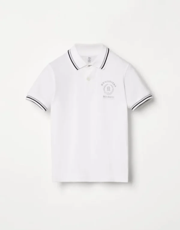 Cotton piqué polo shirt with print