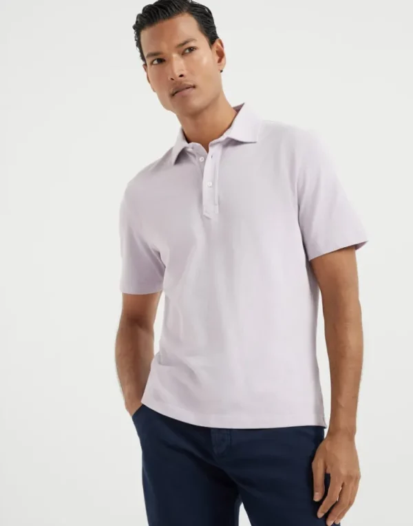 Cotton piqué shirt-style collar polo