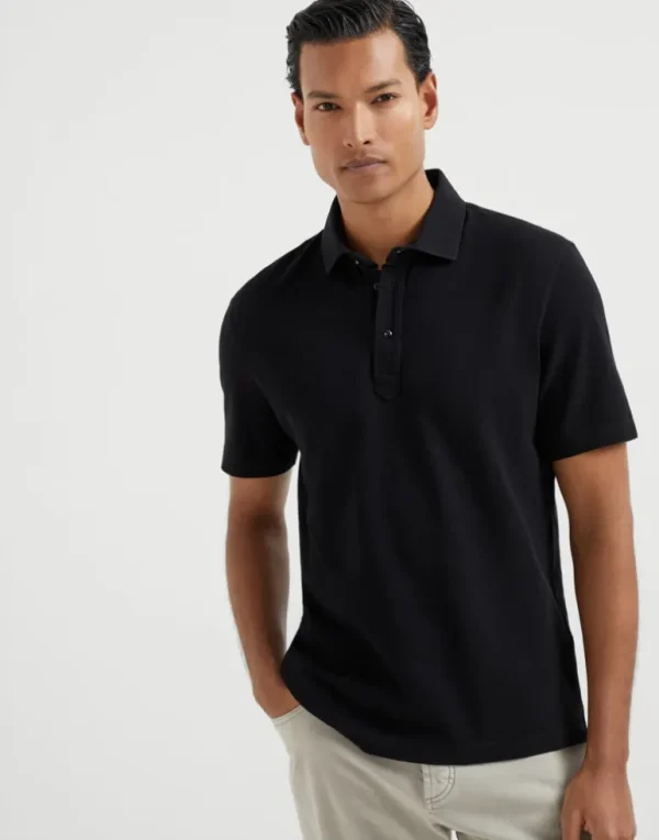 Cotton piqué shirt-style collar polo