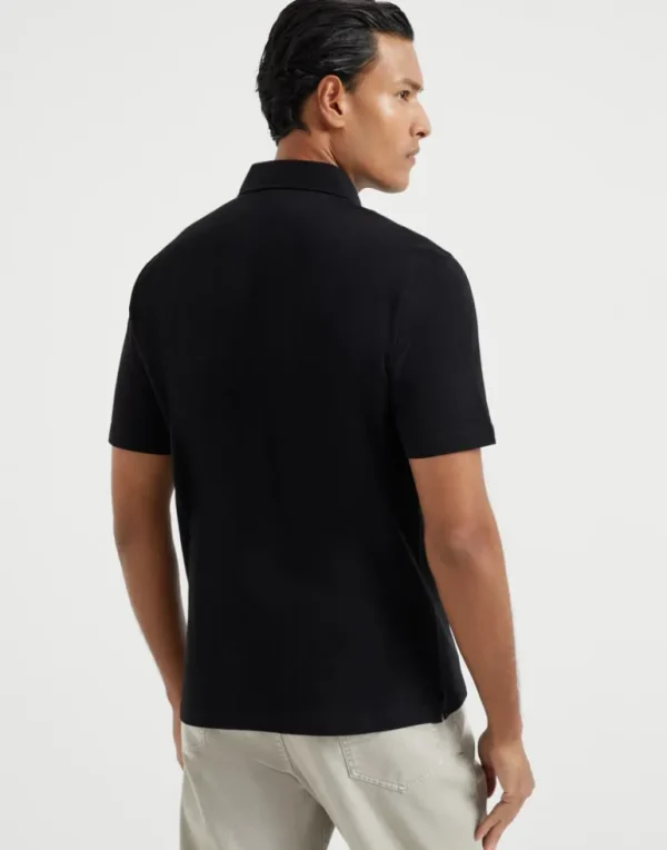 Cotton piqué shirt-style collar polo