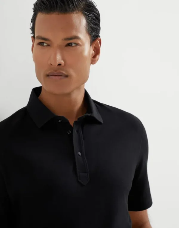 Cotton piqué shirt-style collar polo