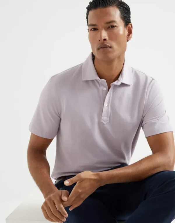 Cotton piqué shirt-style collar polo