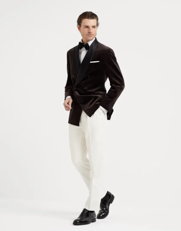 Cotton Prince of Wales velvet one-and-a-half breasted tuxedo jacket with shawl lapels