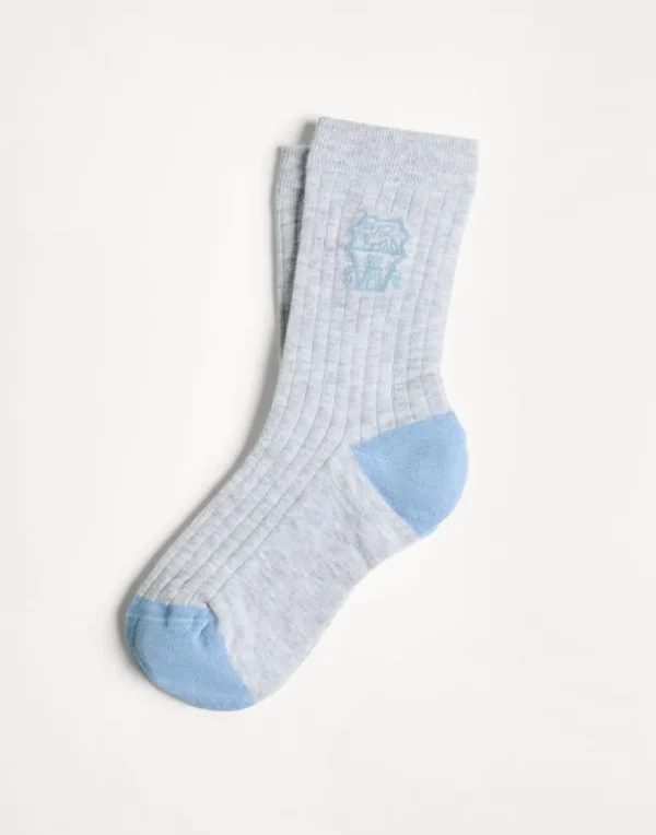 Cotton rib knit socks with intarsia