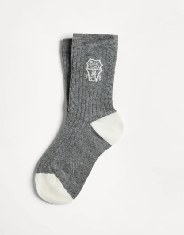 Cotton rib knit socks with intarsia