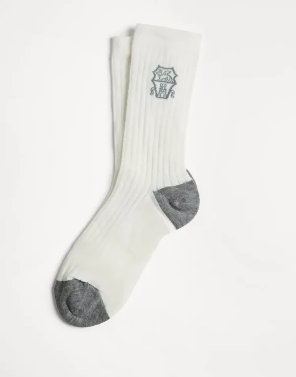 Cotton rib knit socks with intarsia