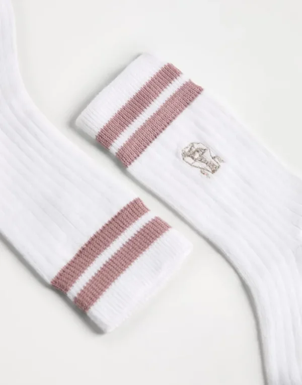 Cotton rib knit socks with stripes and embroidered logo