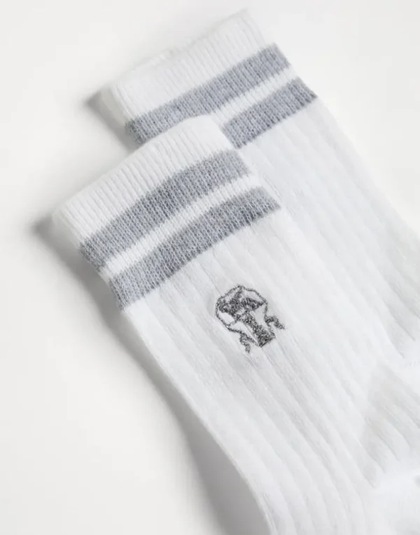 Cotton rib knit socks with stripes and embroidered logo