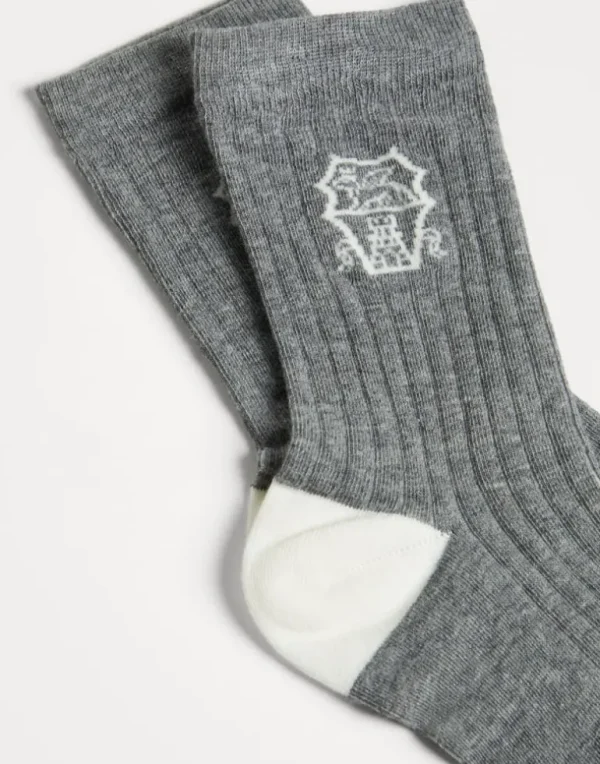 Cotton rib knit socks with intarsia