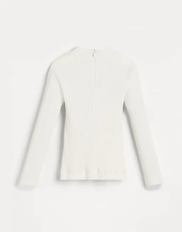 Cotton ribbed jersey mock neck top with monili