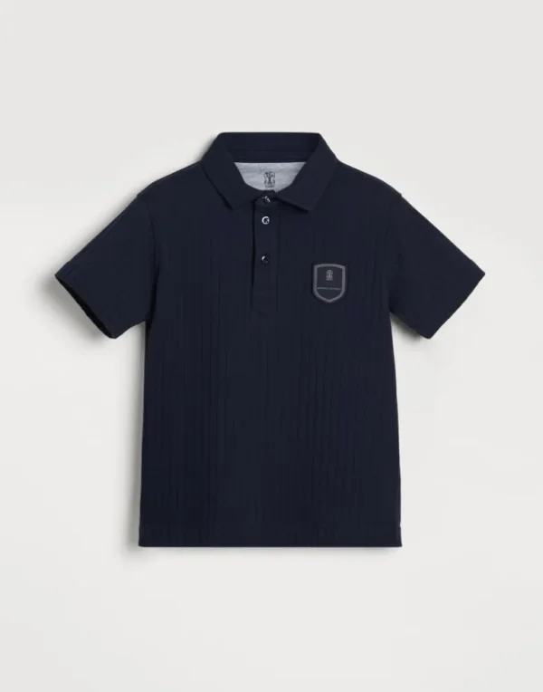 Cotton ribbed jersey polo with tennis badge