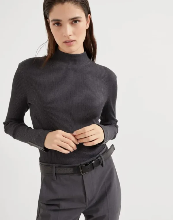 Cotton ribbed jersey top with precious cuff detail