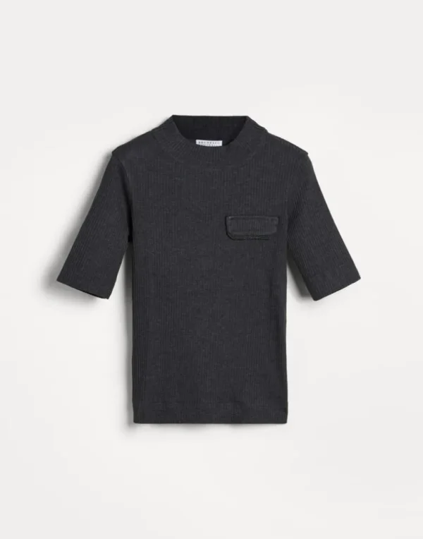 Cotton ribbed jersey T-shirt with monili