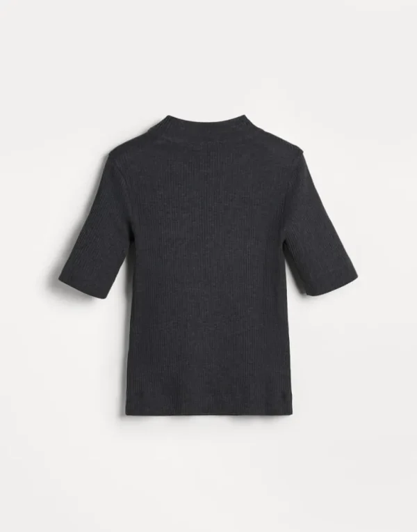 Cotton ribbed jersey T-shirt with monili