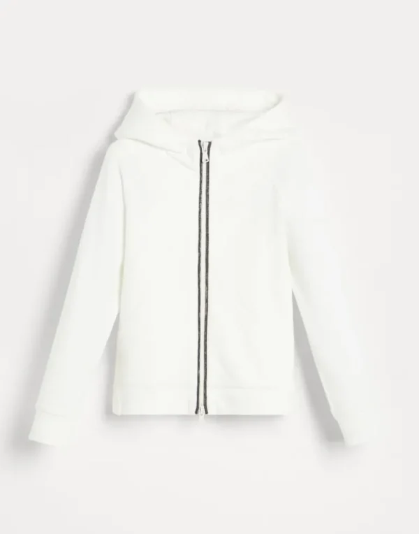 Cotton smooth French terry hooded sweatshirt with zipper and monili