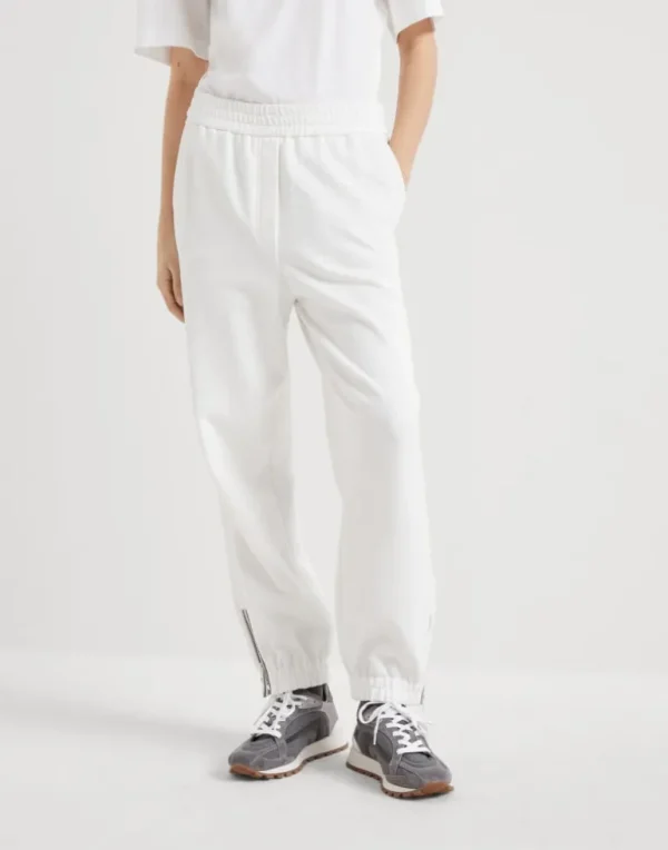 Cotton smooth French terry track trousers with precious zipper cuffs