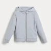 Cotton smooth French terry hooded sweatshirt with zipper and monili