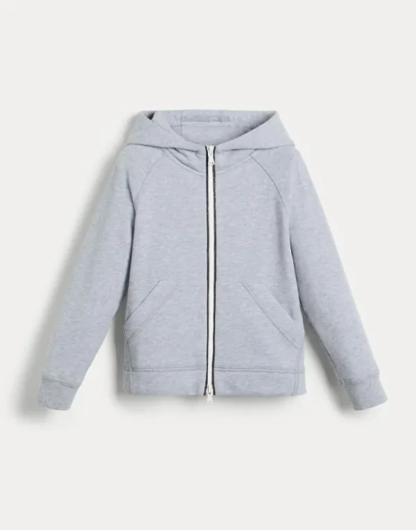 Cotton smooth French terry hooded sweatshirt with zipper and monili