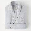 Cotton terrycloth bathrobe with linen trims