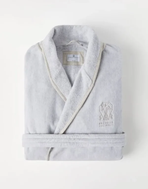 Cotton terrycloth bathrobe with linen trims