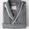 Cotton terrycloth bathrobe with linen trims