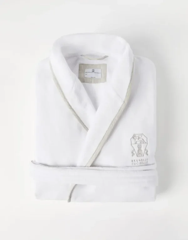 Cotton terrycloth bathrobe with linen trims