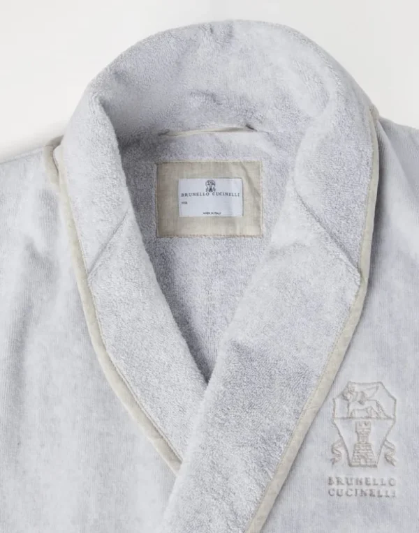 Cotton terrycloth bathrobe with linen trims