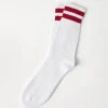 Cotton waffle stitch knit socks with stripes