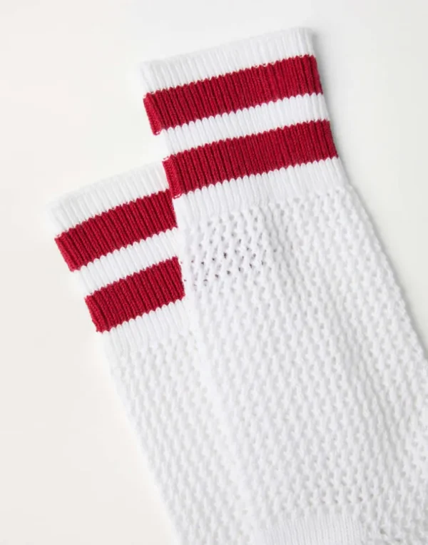 Cotton waffle stitch knit socks with stripes