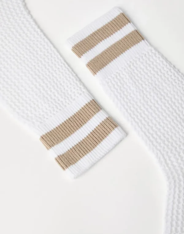 Cotton waffle stitch knit socks with stripes