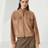 Couture suede outerwear jacket with monili