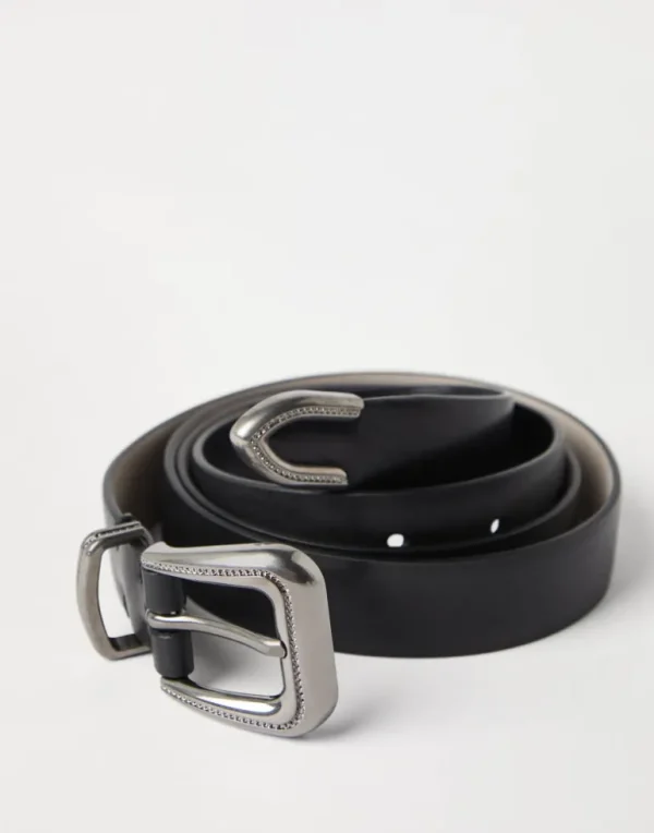 Cowhide belt with monili