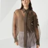 Crispy silk shirt with herbarium appliqué