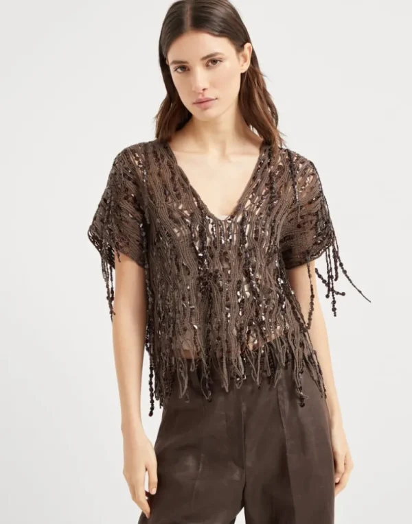 Dazzling abstract embroidery knit top in cotton