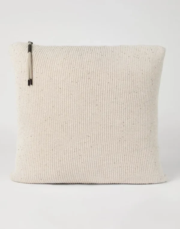 Dazzling cotton half English rib knit large cushion with shiny zipper pull