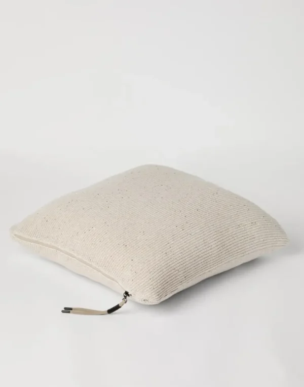 Dazzling cotton half English rib knit large cushion with shiny zipper pull