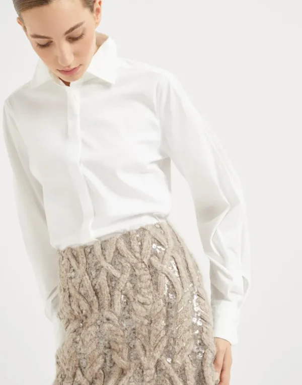 Dazzling fern embroidery mini skirt in alpaca, mohair and wool