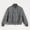 Dazzling fern motif bomber in techno virgin wool flannel