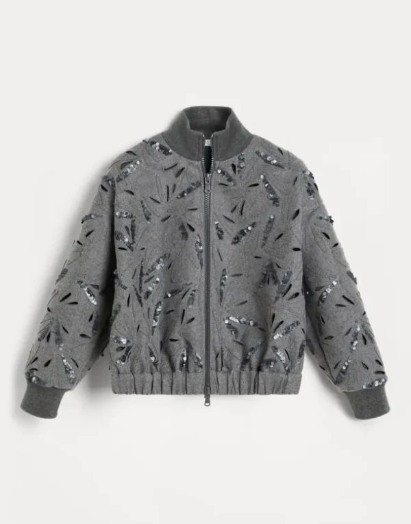 Dazzling fern motif bomber in techno virgin wool flannel