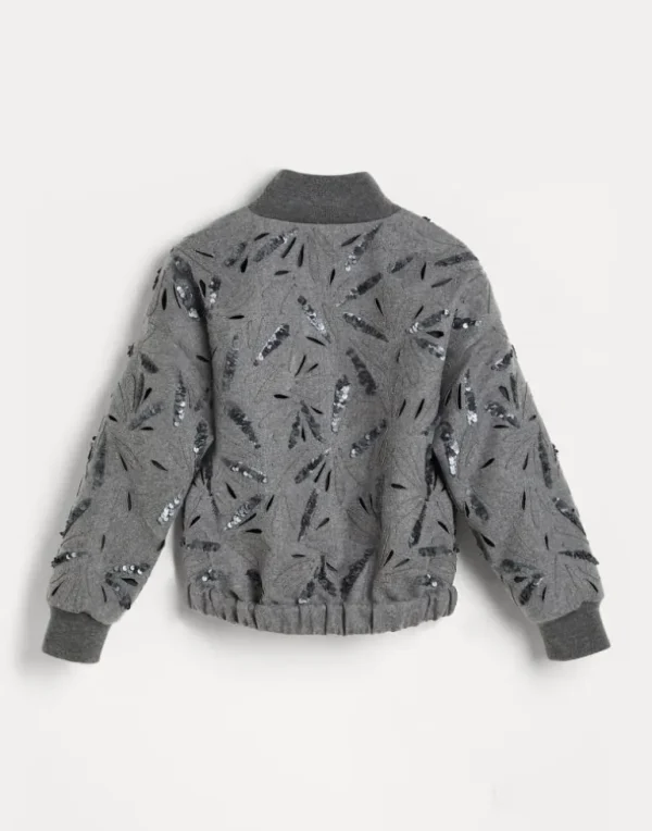 Dazzling fern motif bomber in techno virgin wool flannel