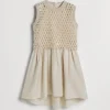 Dazzling mosaic embroidery knit and cotton poplin layered dress