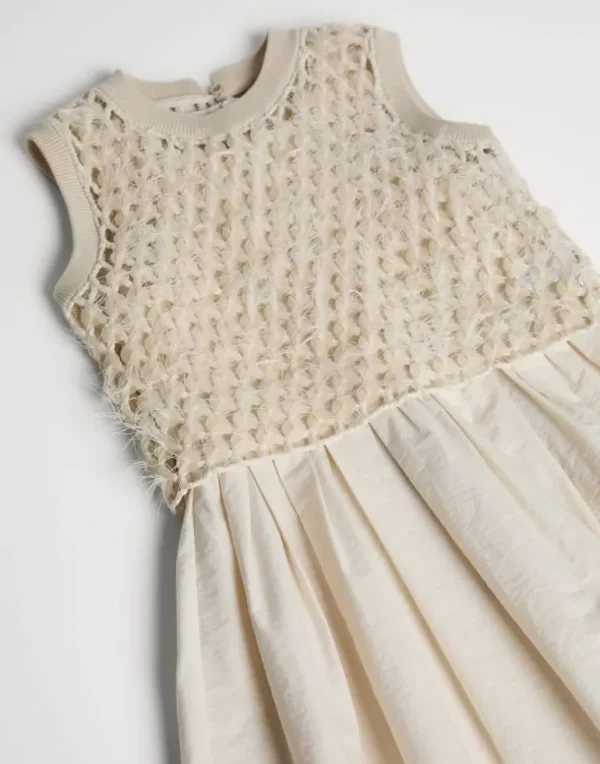 Dazzling mosaic embroidery knit and cotton poplin layered dress