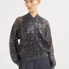 Dazzling net embroidery cardigan in linen and silk